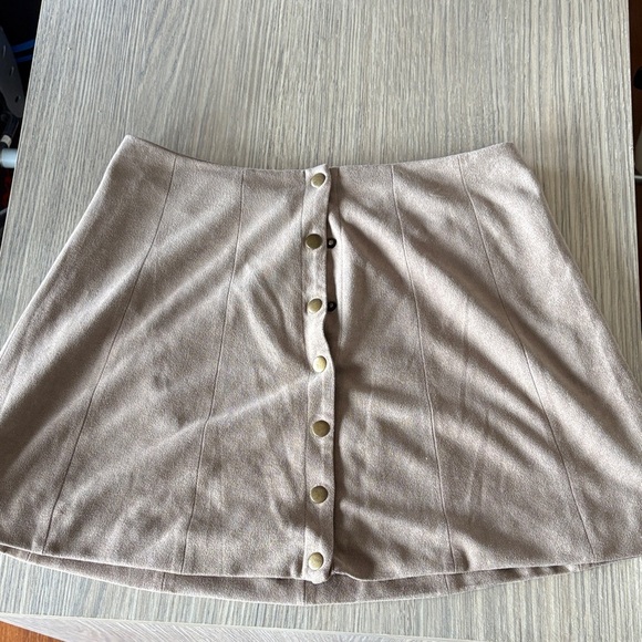 Altar'd State Dresses & Skirts - Altar’d State Taupe Faux Suede Mini Skirt Button Front A-Line Size L